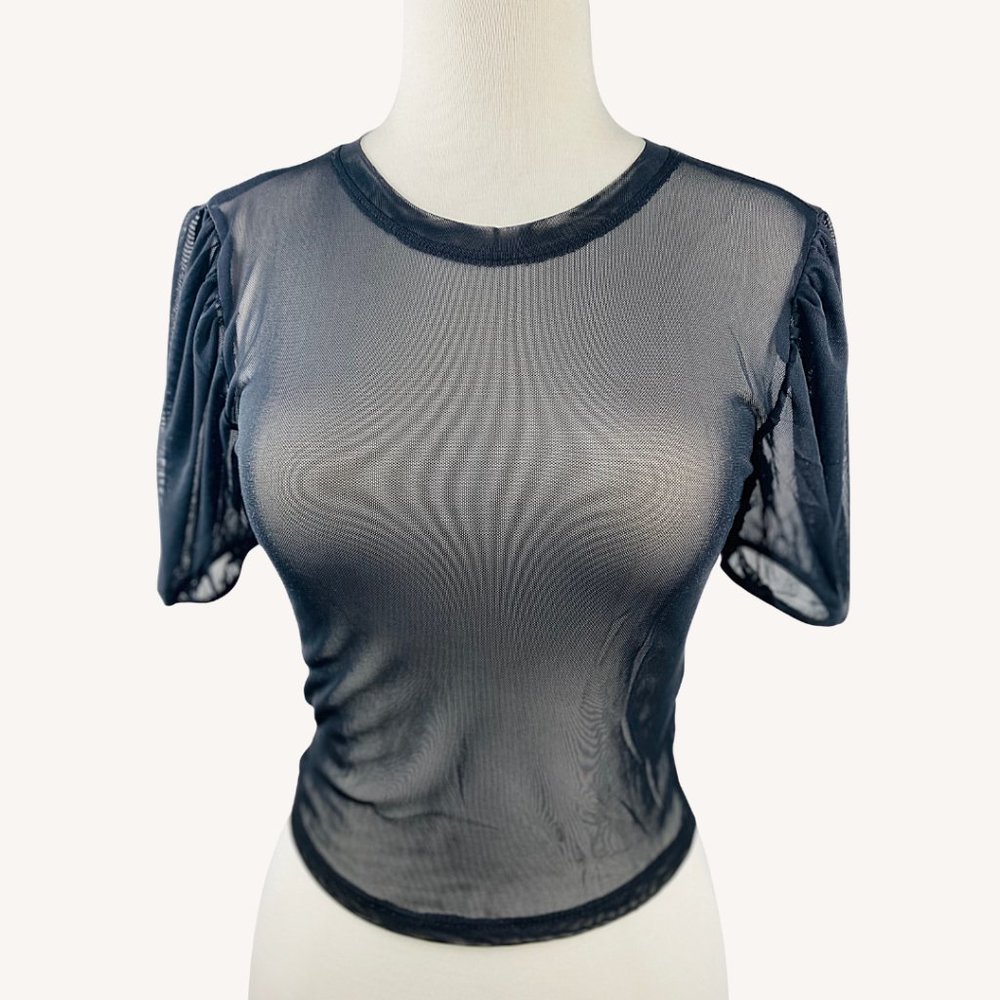 Magic Black Mesh Puff Sleeve Top